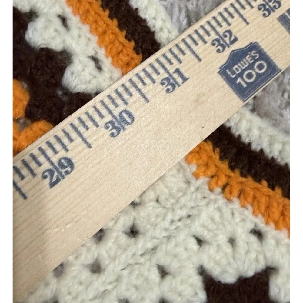 Granny Square Crocheted Afghan Blanket MCM Orange Cream Brown 31.5x57.5